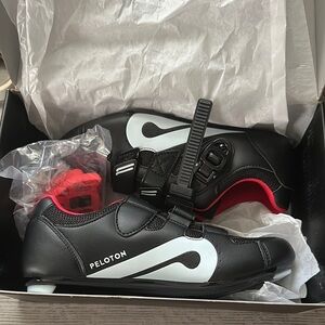 Peloton Black Cycling Shoes with Red and White Accents